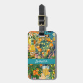 シックなオレンジ色のシチリアの柑橘類のコラージュフローラタイル ラゲッジタグ (正面縦)