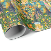 シックなオレンジ色のシチリアの柑橘類のコラージュフローラタイル ラッピングペーパー (ロールコーナー)