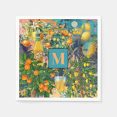 シックなオレンジ色のターコイズシチリアの柑橘系コラージュ スタンダードカクテルナプキン (正面)