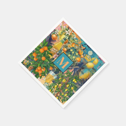 シックなオレンジ色のターコイズシチリアの柑橘系コラージュ スタンダードカクテルナプキン (角)