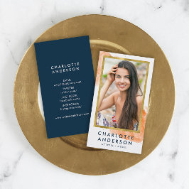 シックなオレンジ色の水の色フェイク金ゴールドヘッドショットフォト 名刺