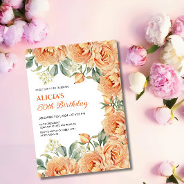 シックなオレンジ色の牡丹素朴フローラ緑の誕生日 招待状