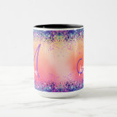 シックなオレンジ色の虹色フェイクグリッターモノグラム マグカップ (中央)