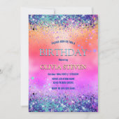 シックなオレンジ色の虹色フェイクグリッターモノグラム 招待状 (正面)