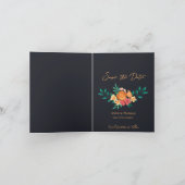 シックなオレンジ色の黄色の花模様結婚式日付を保存 案内状 (内部)