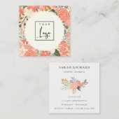 シックなオレンジ赤面ピンクグリーンアンブロシアフローラロゴ スクエア名刺 (正面/裏面)