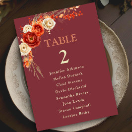 シックなオレン結婚ジフローラの座席番号 テーブルナンバー