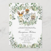 シックなオーストラリアの動物緑の双子ベビーシャワー 招待状 (正面/裏面)