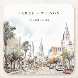 シックなオーランドフロリダスカイラインウォーター結婚カラー スクエアペーパーコースター