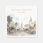 シックなオーランドフロリダスカイラインウォーター結婚カラー スタンダードカクテルナプキン (正面)