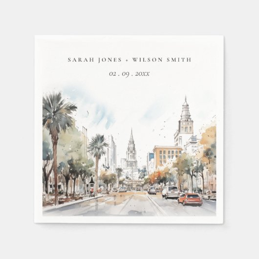 シックなオーランドフロリダスカイラインウォーター結婚カラー スタンダードカクテルナプキン (正面)