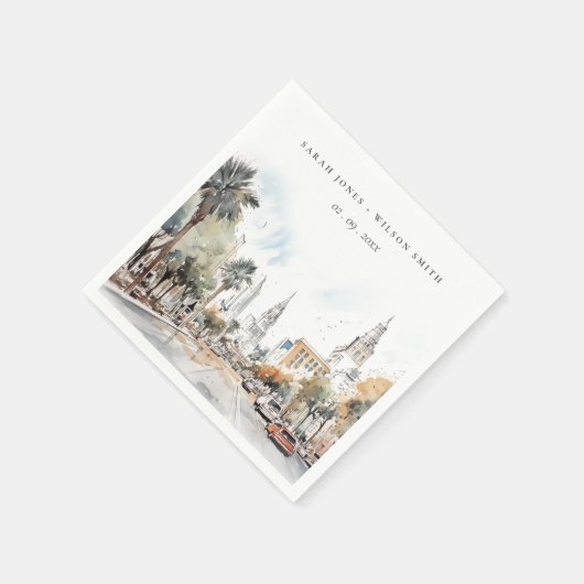 シックなオーランドフロリダスカイラインウォーター結婚カラー スタンダードカクテルナプキン (角)