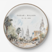 シックなオーランドフロリダスカイラインウォーター結婚カラー ペーパープレート (正面)