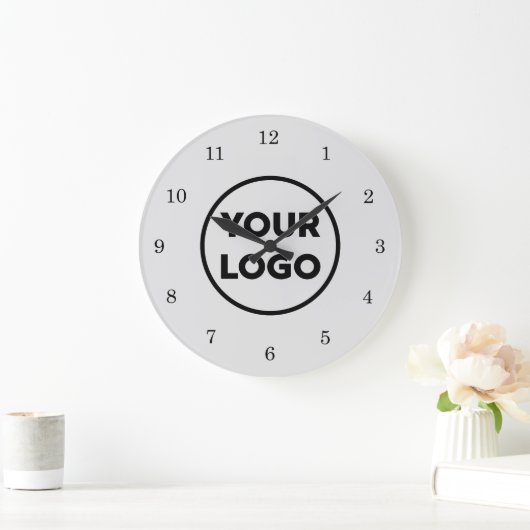 シックなカスタムビジネスロゴをグレーに ラージ壁時計 (ホーム)