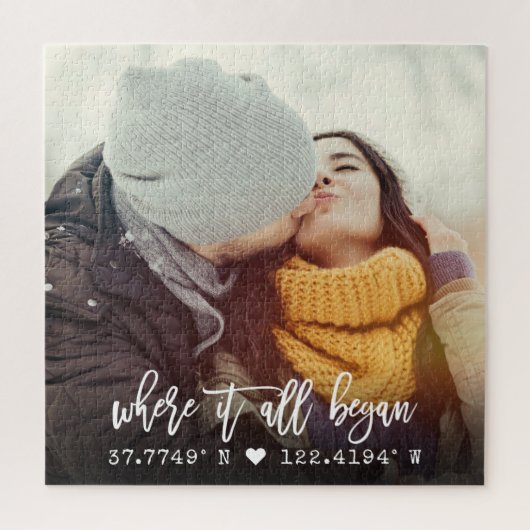 シックなカスタム座標ブラシスクリプトフォト ジグソーパズル (縦)