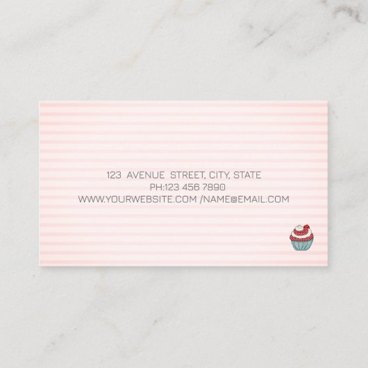 シックなカップケーキさくらんぼストライプのスイーツ名刺 名刺 (裏面)