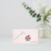 シックなカップケーキさくらんぼストライプのスイーツ名刺 名刺 (スタンド正面)