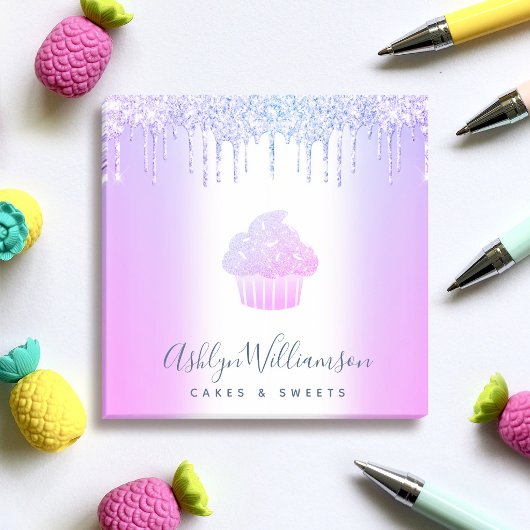 シックなカップケーキベーカリーシェフパープルブルーグリッタードリップ ポストイット