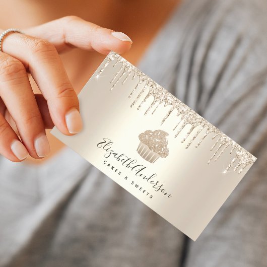 シックなカップケーキベーカリーペストリーシェフ金ゴールドグリッタードリップ 名刺