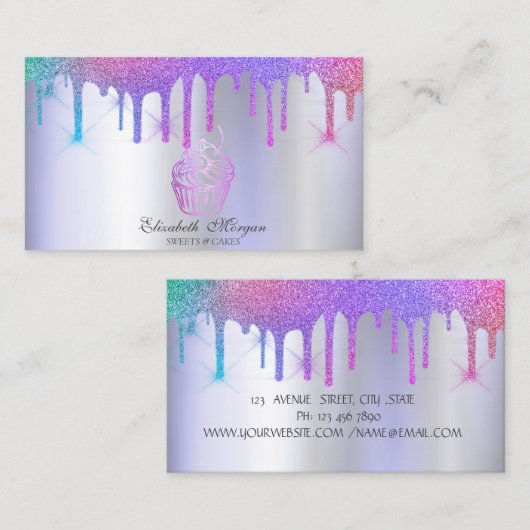 シックなカップケーキレインボードリップスベーカリーバイオレット 名刺 (正面/裏面)