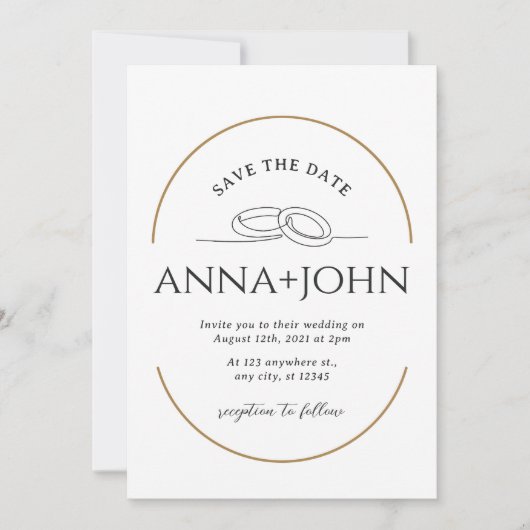 シックなカップルのミニマリストと金ゴールド結婚式招待状 招待状 (正面)