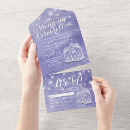 シックなカップルMason JarラベンダーパープルウェディングRSVP オールインワン招待状