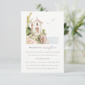 シックなカトリックの水彩教会の結婚披露宴 エンクロージャーカード (スタンド正面)