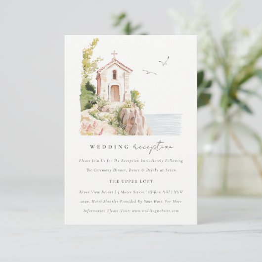 シックなカトリックの水彩教会の結婚披露宴 エンクロージャーカード (スタンド正面)