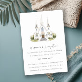 シックなカトリックの水彩教会の結婚披露宴 エンクロージャーカード