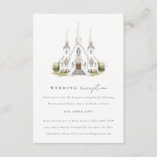 シックなカトリックの水彩教会の結婚披露宴 エンクロージャーカード (正面)