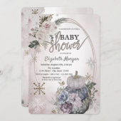 シックなカボチャBohoフラワーベビーシャワー 招待状 (正面/裏面)