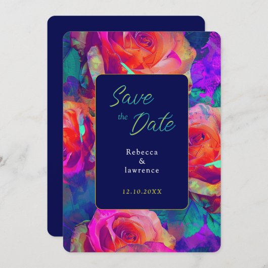 シックなカラフルの明結婚るい花 セーブザデート (正面/裏面)
