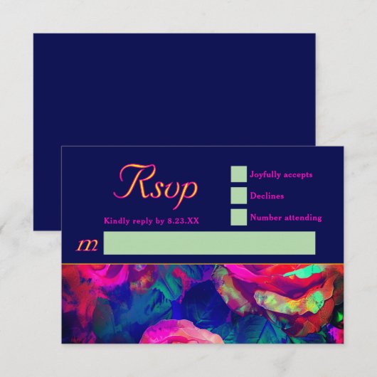 シックなカラフルの明結婚るい花 出欠カード (正面/裏面)