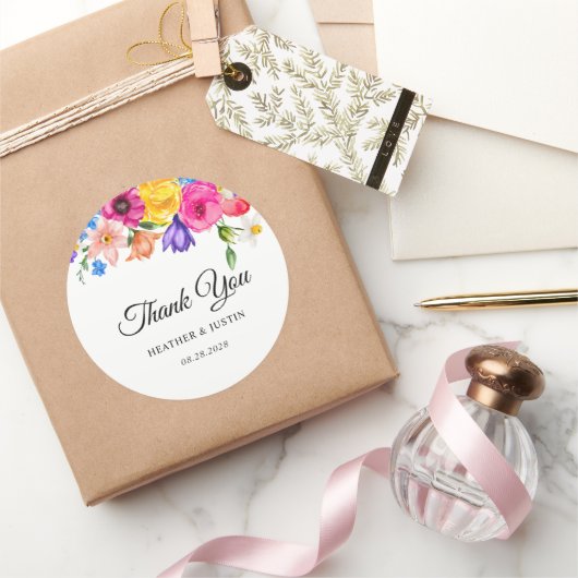 シックなカラフルの明結婚るい野感謝してい花のあなた ラウンドシール (ギフト)