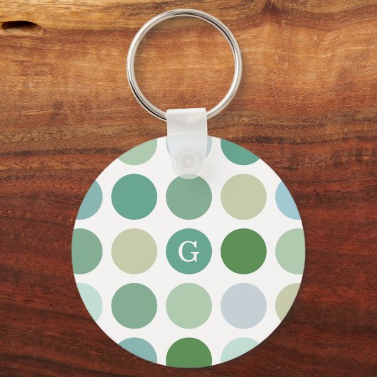 シックなカラフルグリーン水玉模様パターンモノグラム キーホルダー (正面)
