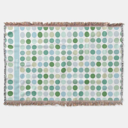 シックなカラフルグリーン水玉模様パターンモノグラム スローブランケット (正面)