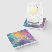 シックなカラフルフェイク金ゴールドグリッターマーリングモノグラム ストーンコースター (横)