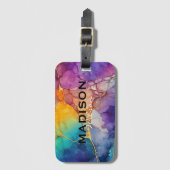 シックなカラフルフェイク金ゴールドグリッターマーリングモノグラム ラゲッジタグ (正面縦)