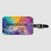 シックなカラフルフェイク金ゴールドグリッターマーリングモノグラム ラゲッジタグ (正面横)