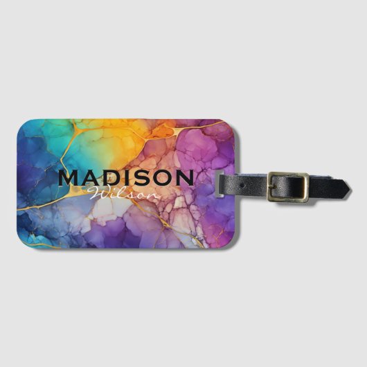 シックなカラフルフェイク金ゴールドグリッターマーリングモノグラム ラゲッジタグ (正面横)