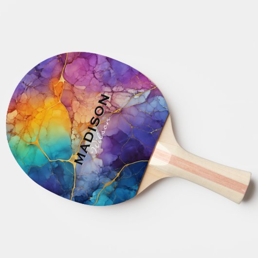 シックなカラフルフェイク金ゴールドグリッターマーリングモノグラム 卓球ラケット (横)