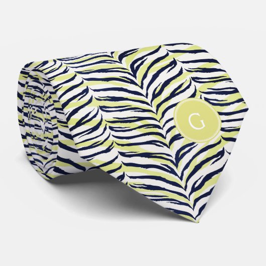 シックなカラフルブラック&イエローゼブラ印刷モノグラム ネクタイ (ロール)