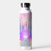 シックなカラフルユニコーン滴下グリッターモノグラム ウォーターボトル (左面)