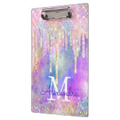 シックなカラフルユニコーン滴下グリッターモノグラム クリップボード (左)