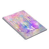 シックなカラフルユニコーン滴下グリッターモノグラム ノートブック (右側)
