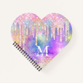 シックなカラフルユニコーン滴下グリッターモノグラム ノートブック