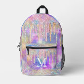 シックなカラフルユニコーン滴下グリッターモノグラム プリントバックパック (正面)