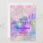 シックなカラフルユニコーン滴下グリッターモノグラム 招待状 (正面)