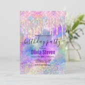 シックなカラフルユニコーン滴下グリッターモノグラム 招待状 (スタンド正面)