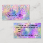 シックなカラフルユニコーン滴下グリッター 予約カード (正面/裏面)